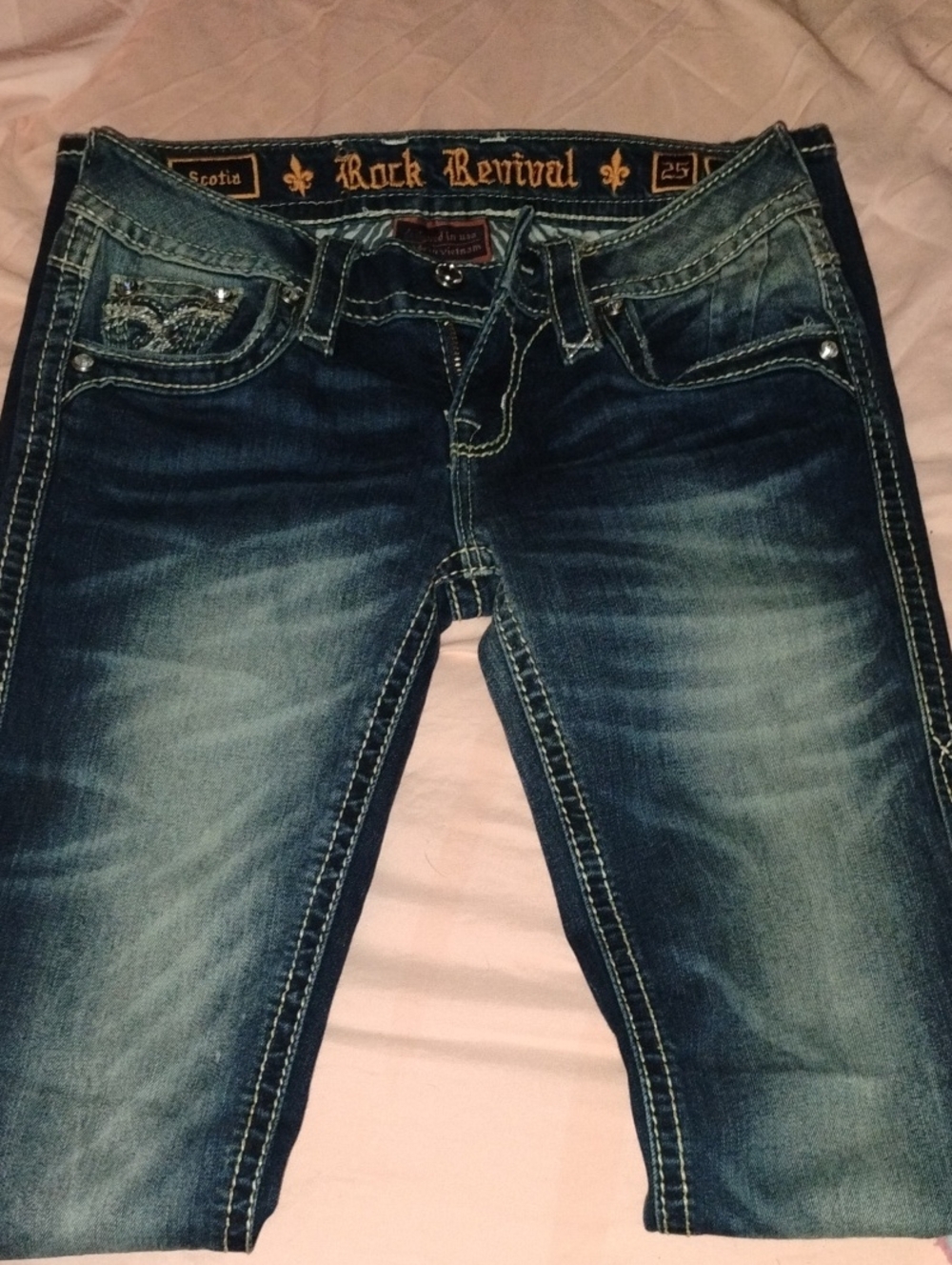 Rock Revival Faded Indigo Low-Rise Jeans with Contrast Stitching